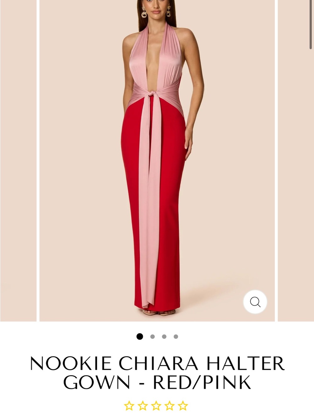 Nookie Two-Tone Halter Gown in Red and Pink